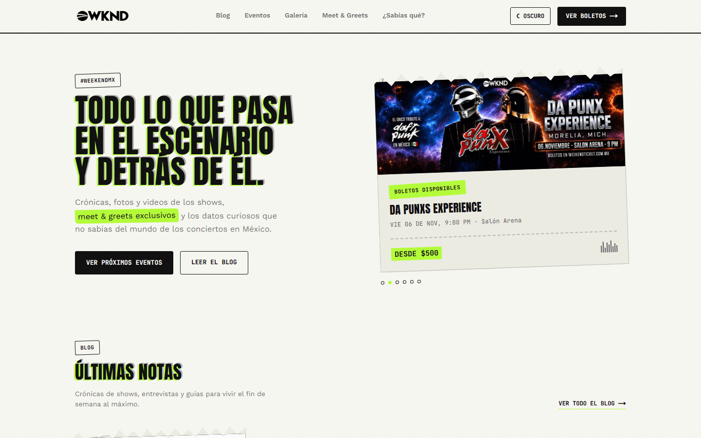 Captura del sitio WeekendMX